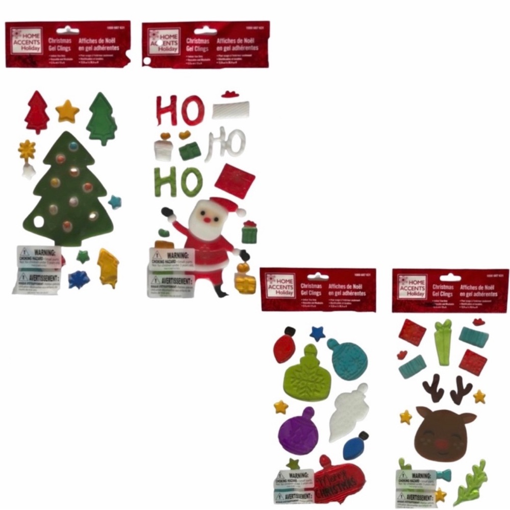 4 Christmas Gel Clings- Reusable & Washable! Brand-New